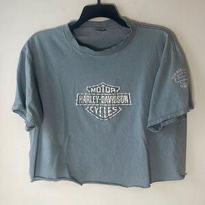 GUC Harley Davidson Vintage Flint Michigan Light Blue Crop T-Shirt XL